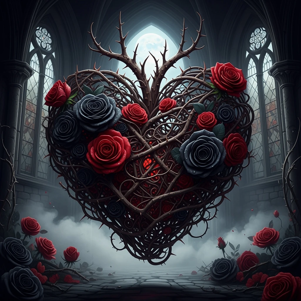 gothic heart with dark roses emoji