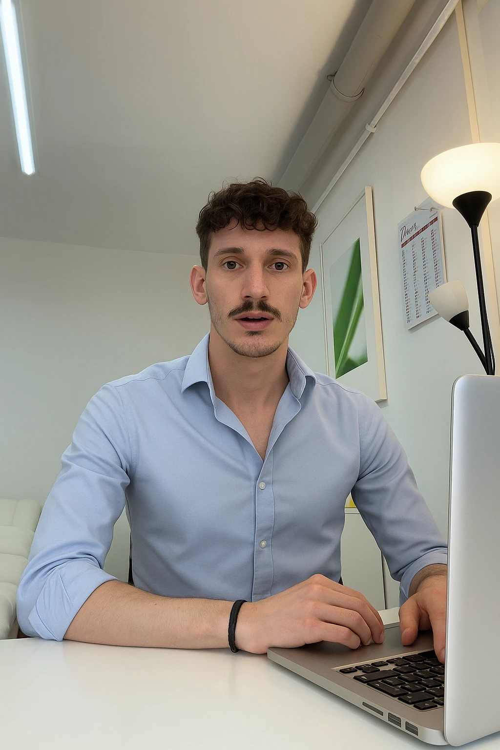 uomo che ha perso massa ed è piatto muscolarmente, lui è in piedi emoji