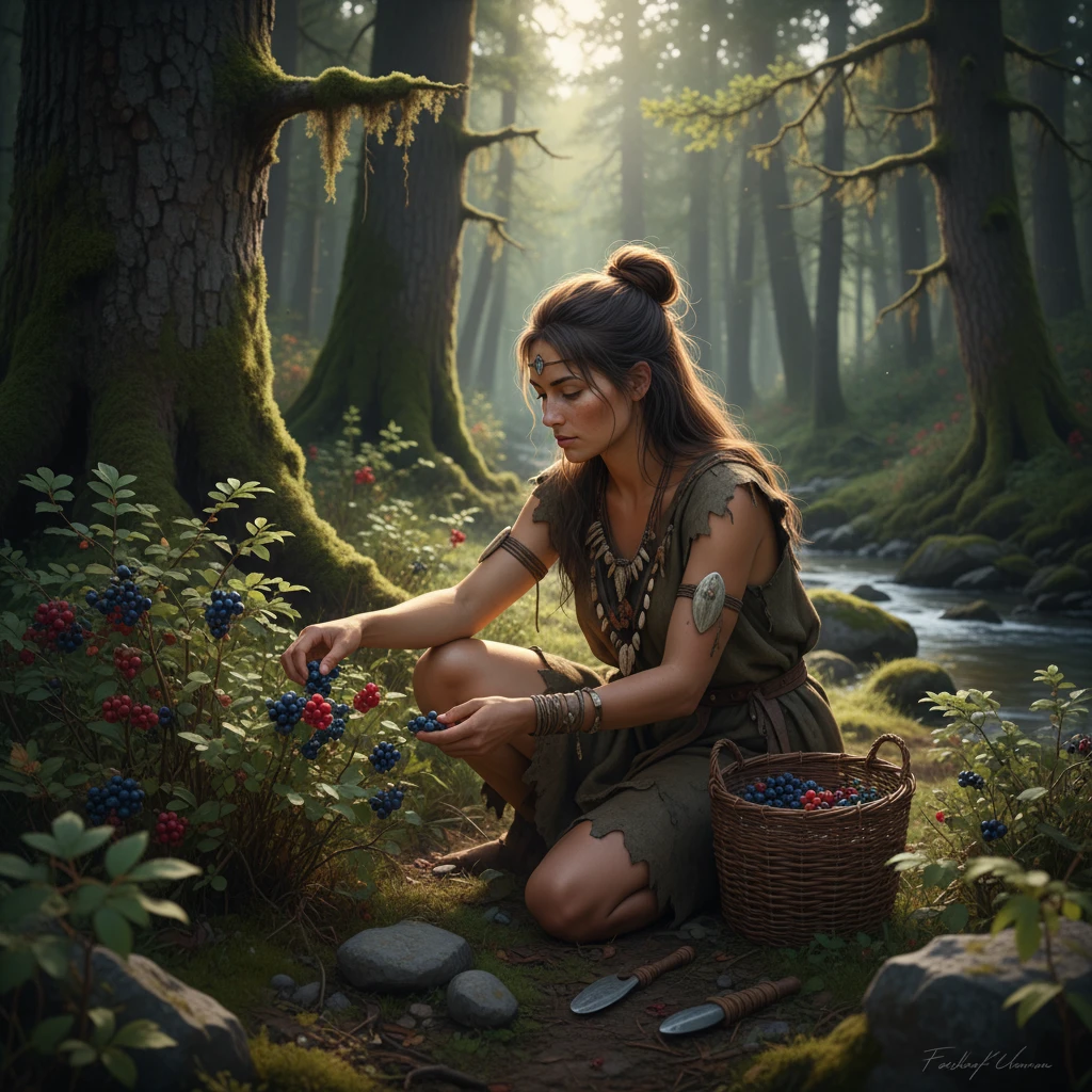 нарисуй первобытную женщину собирающую ягоды emoji