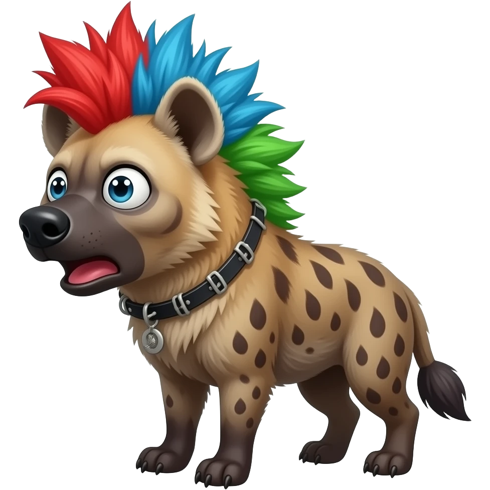 hyène punk cheveux rouge bleu vert qui est étonnée emoji