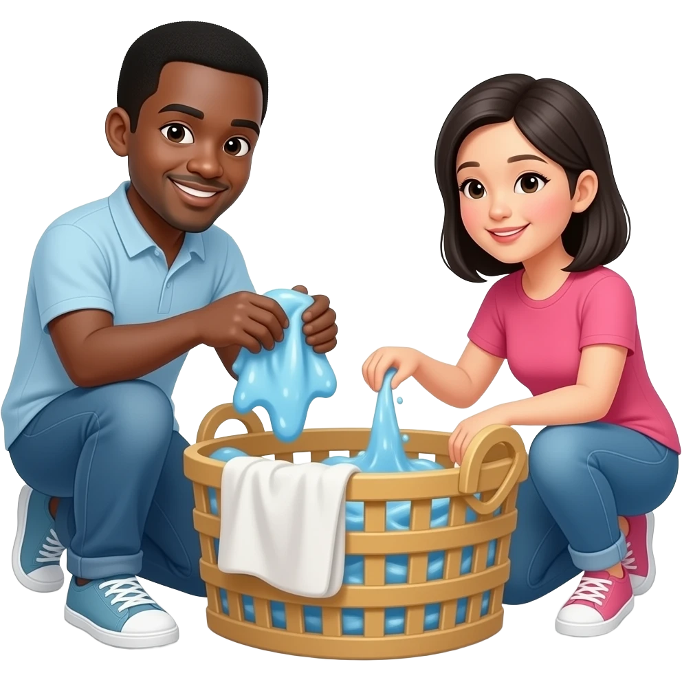 Black guy chinese girl doing laundry emoji