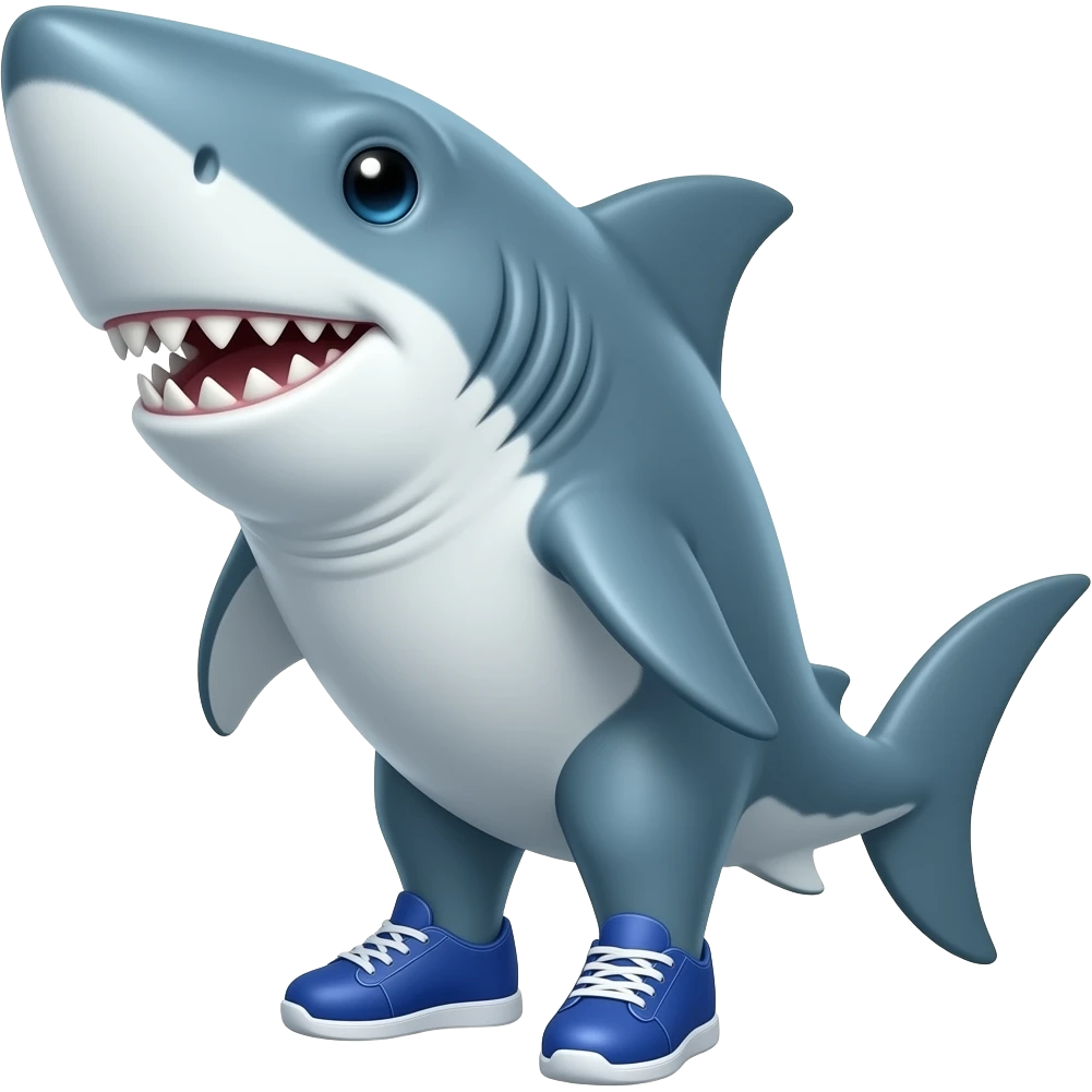 Un tiburón que tenga 2 pies y que tenga 2 tenis azules emoji
