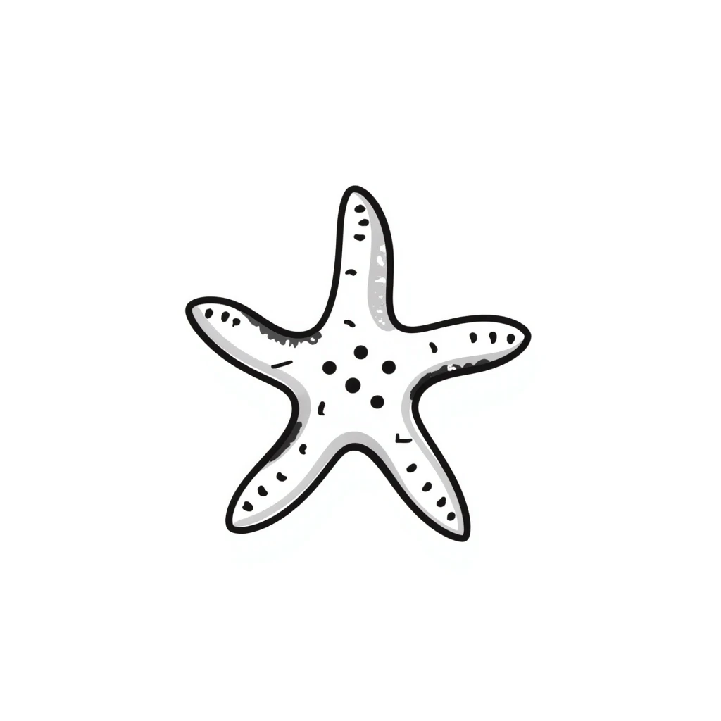A sea star/starfish with detailed texture in pastel colors (dd9fb0, ffc6d3, a3bfc9, c4bee2, f1b091), hand-drawn doodle style emoji