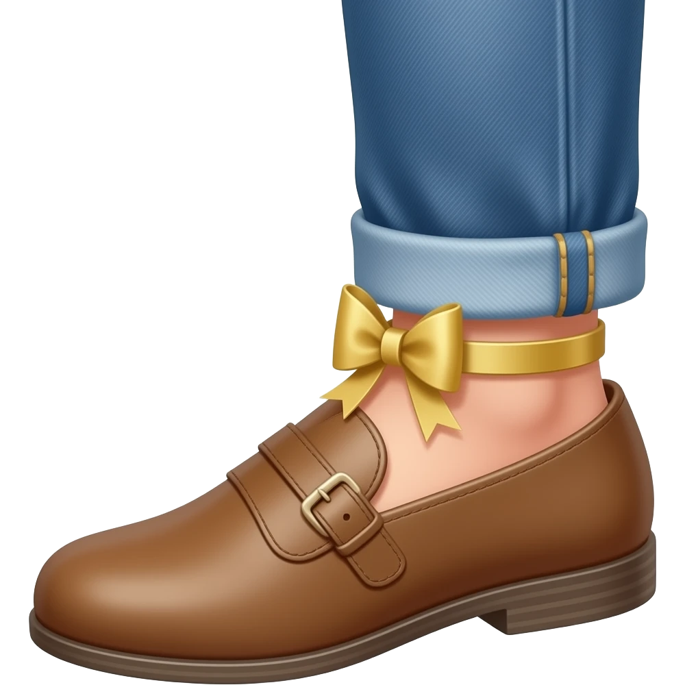 electronic bracelet gold ribbon on a leg with a shoe and a jean emoji