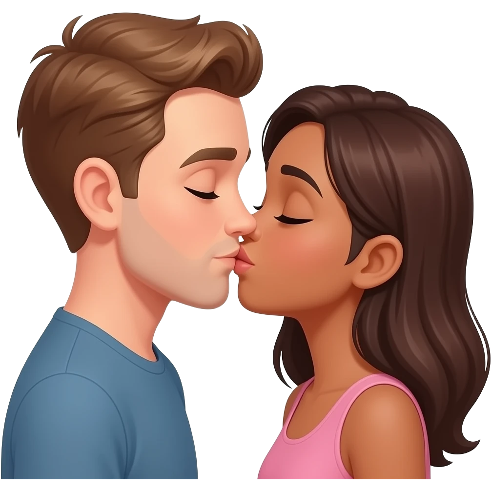 white guy kissing a brown girl emoji