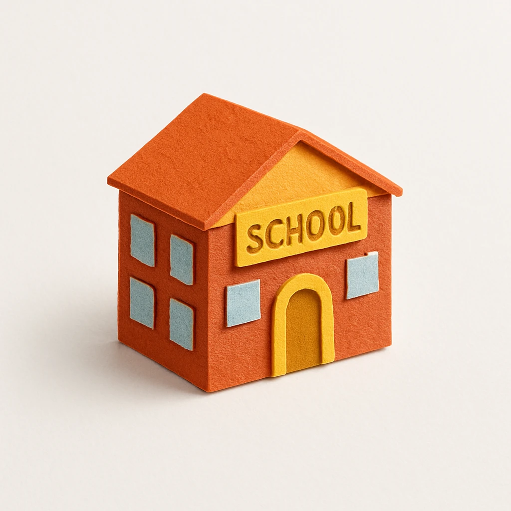 isometric red brick and yellow school emoji