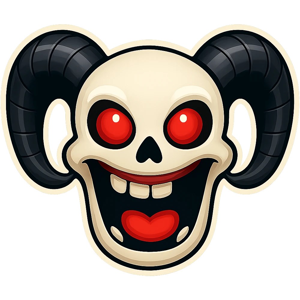 Render the image in high quality with the subject fully inside the border. Make the skull more white and render fewer teeth. The style should resemble Apple style emojis (Emoji style). emoji