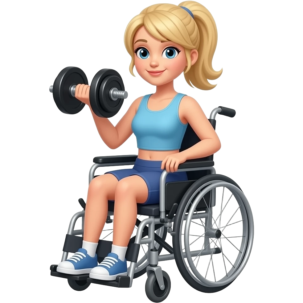 Criar uma moça loira segurando um peso de academia, na cadeira de rodas emoji