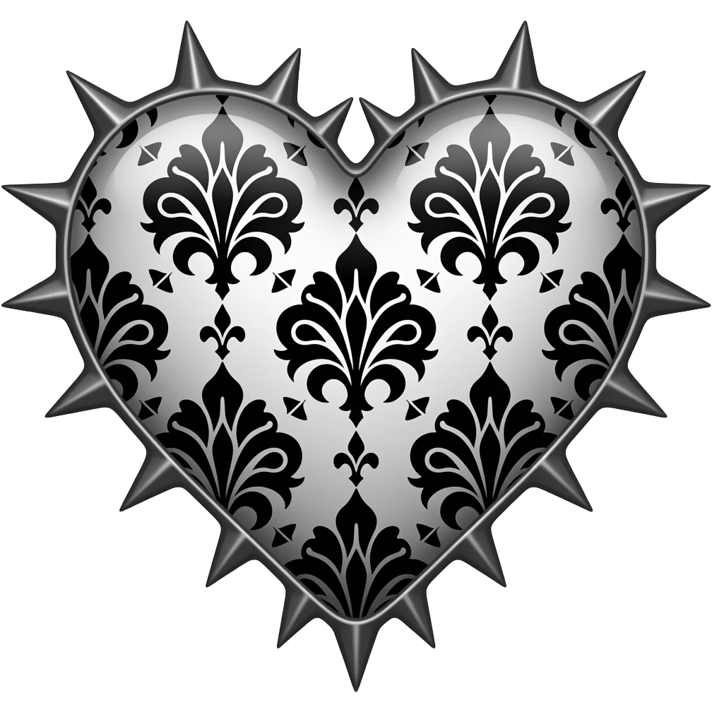 Gothic emo edgy cool spiky Heart with black damask pattern emoji