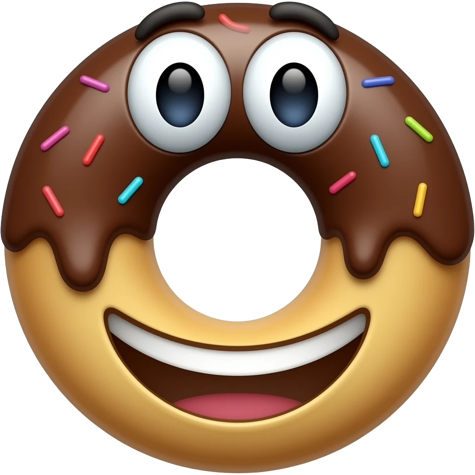 a chocolate hoop with emoji eyes and mouth emoji