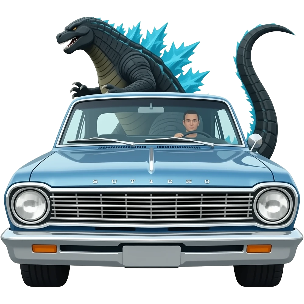 GODZILLA DRIVING 62 CHEVY II NOVA emoji