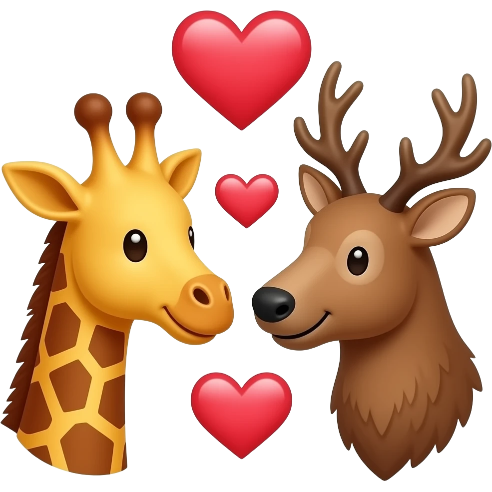 Einfacher Giraffenkopf und Elchkopf lächeln sich zu mit herzchen emoji