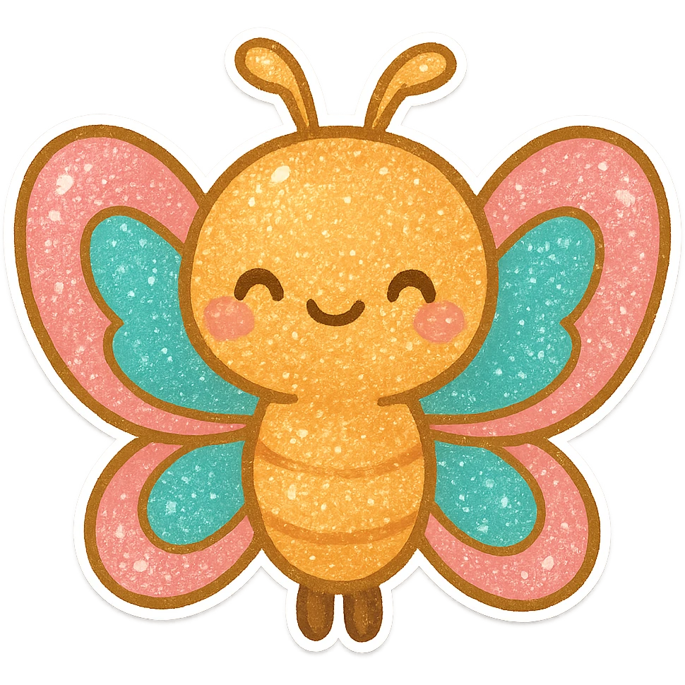 Glitter butterfly, cute, shiny, no background emoji