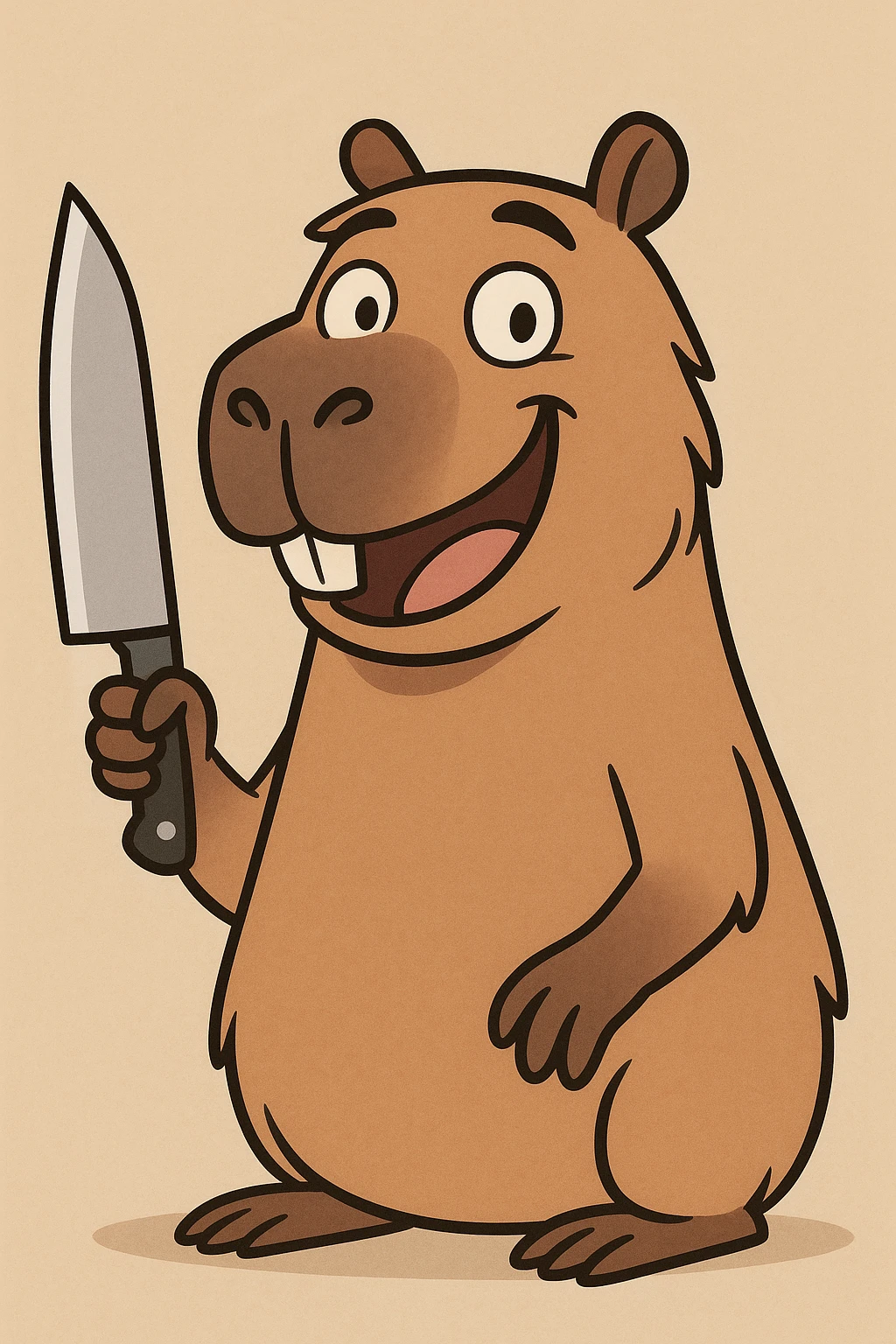 smiling cartoon capybara with a chef's knife, simple background emoji