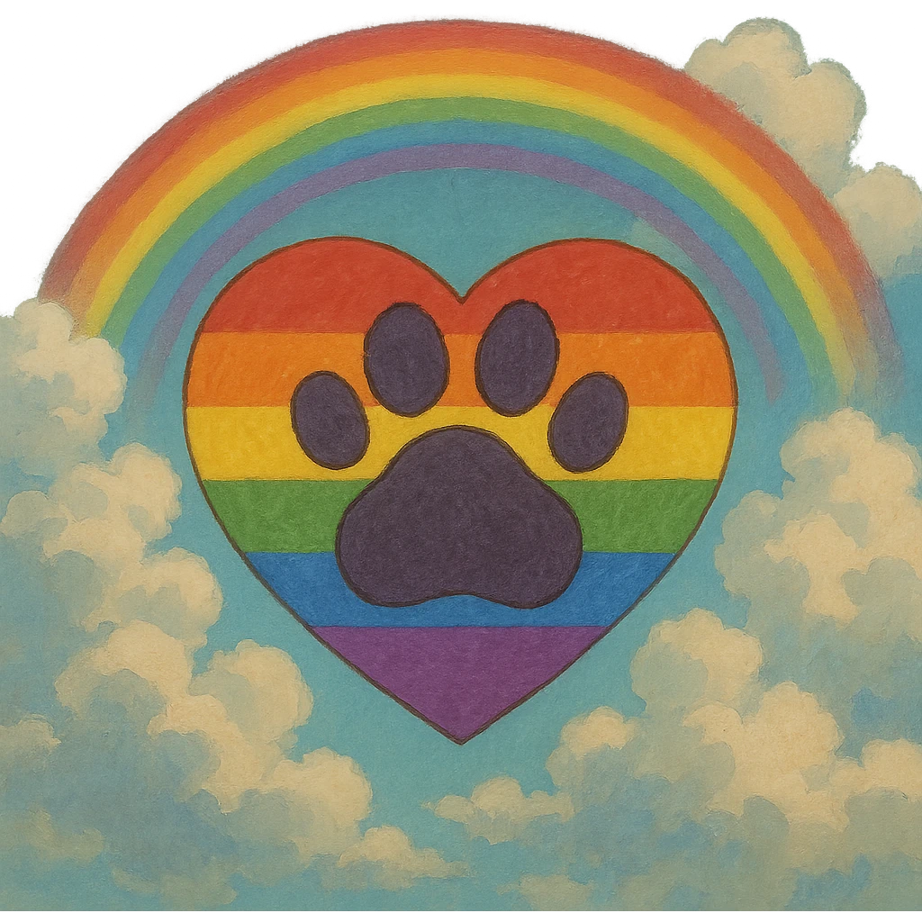 rainbow pride heart with a paw print on top, no text emoji