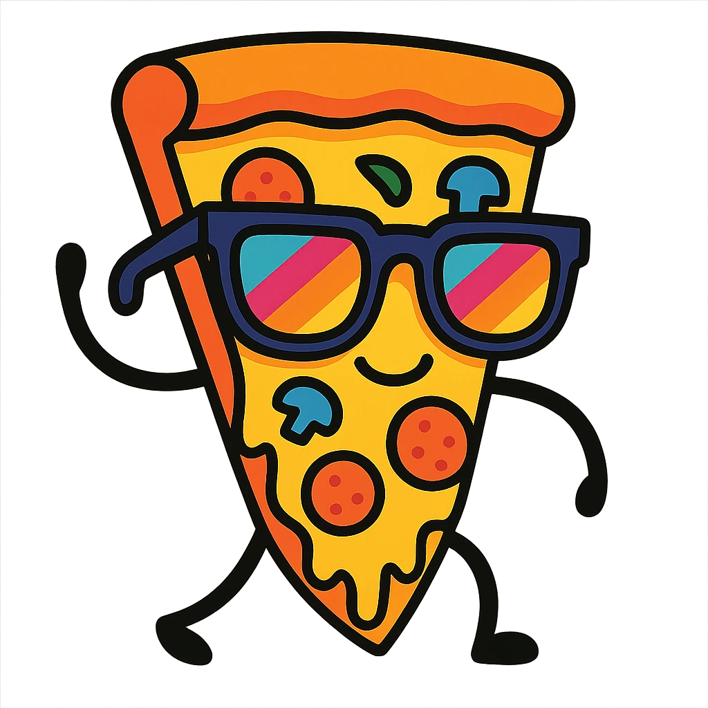 pizza caricature with colorful sunglasses emoji