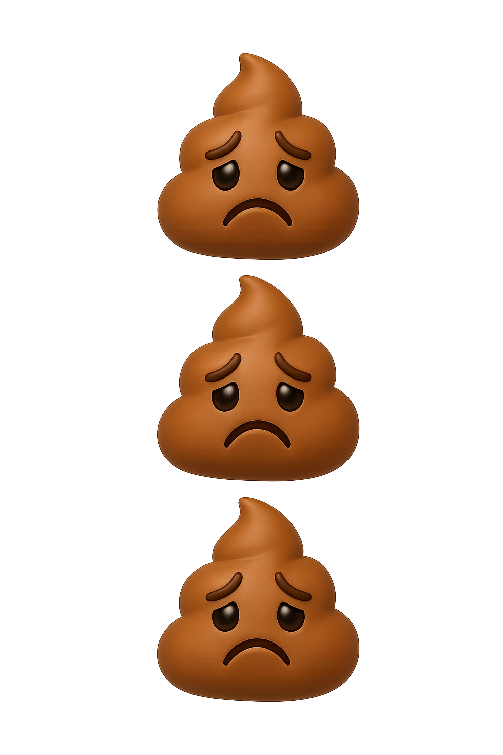 EMOJI STILE IPHONE 3D DI palline di cacca tristi che cadono dall'alto verticalmente, iperrealistico 4k emoji
