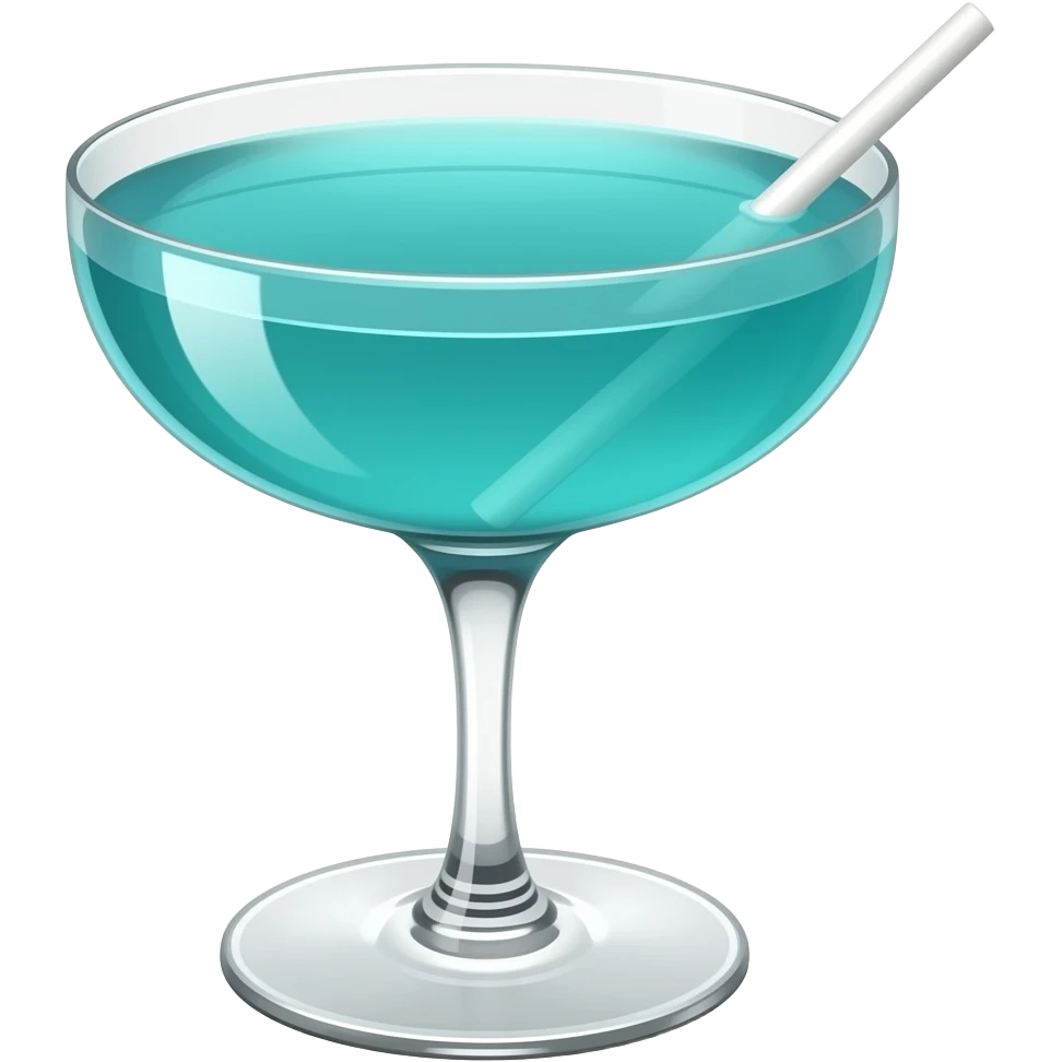 turquoise colored cocktail in on the shampaign glass with thin white swizzle stick emoji