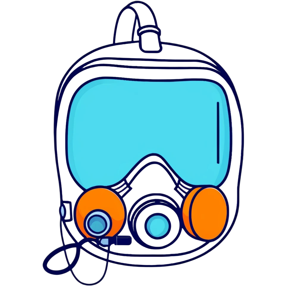 Bright blue oxygen consumption mask with measurement tubes and sensors, isolated VO2 max testing equipment emoji