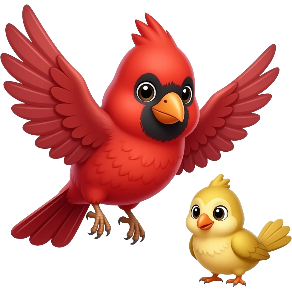 animated soaring mama cardinal and baby boy cardinal emoji