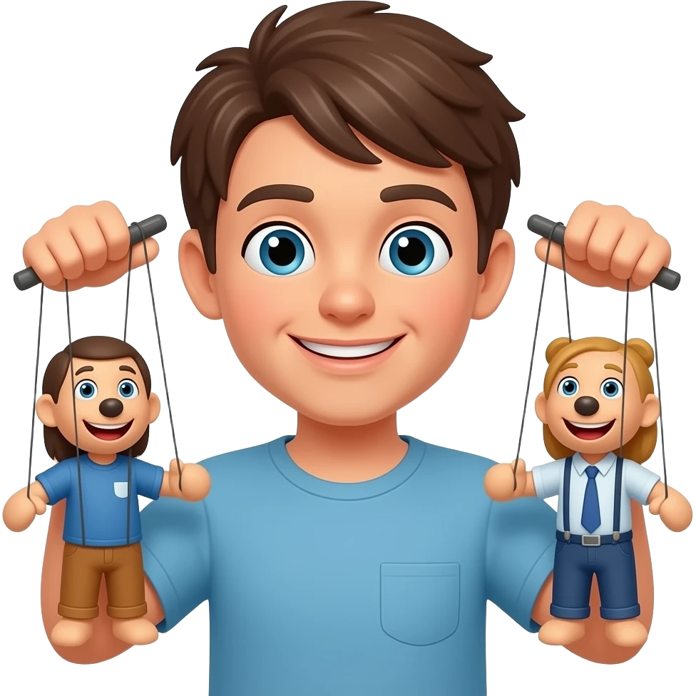 Una persona che gestisce le sue marionette emoji