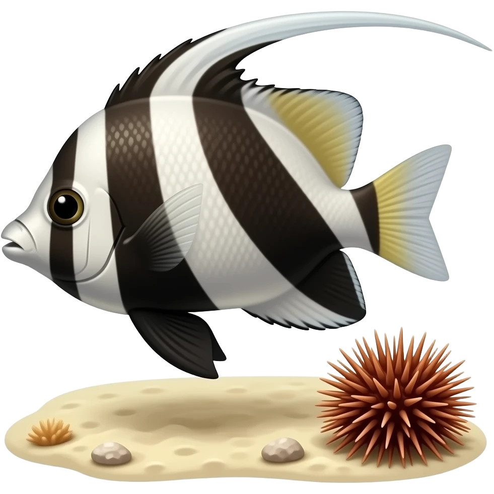 Kauderni banggai poisson rayures noir et blanc avec un oursin emoji