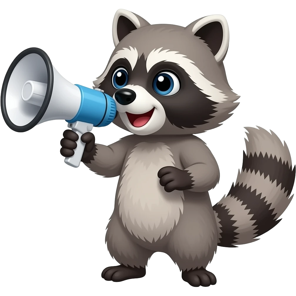 A Raccoon speaking into a loudspeaker emoji