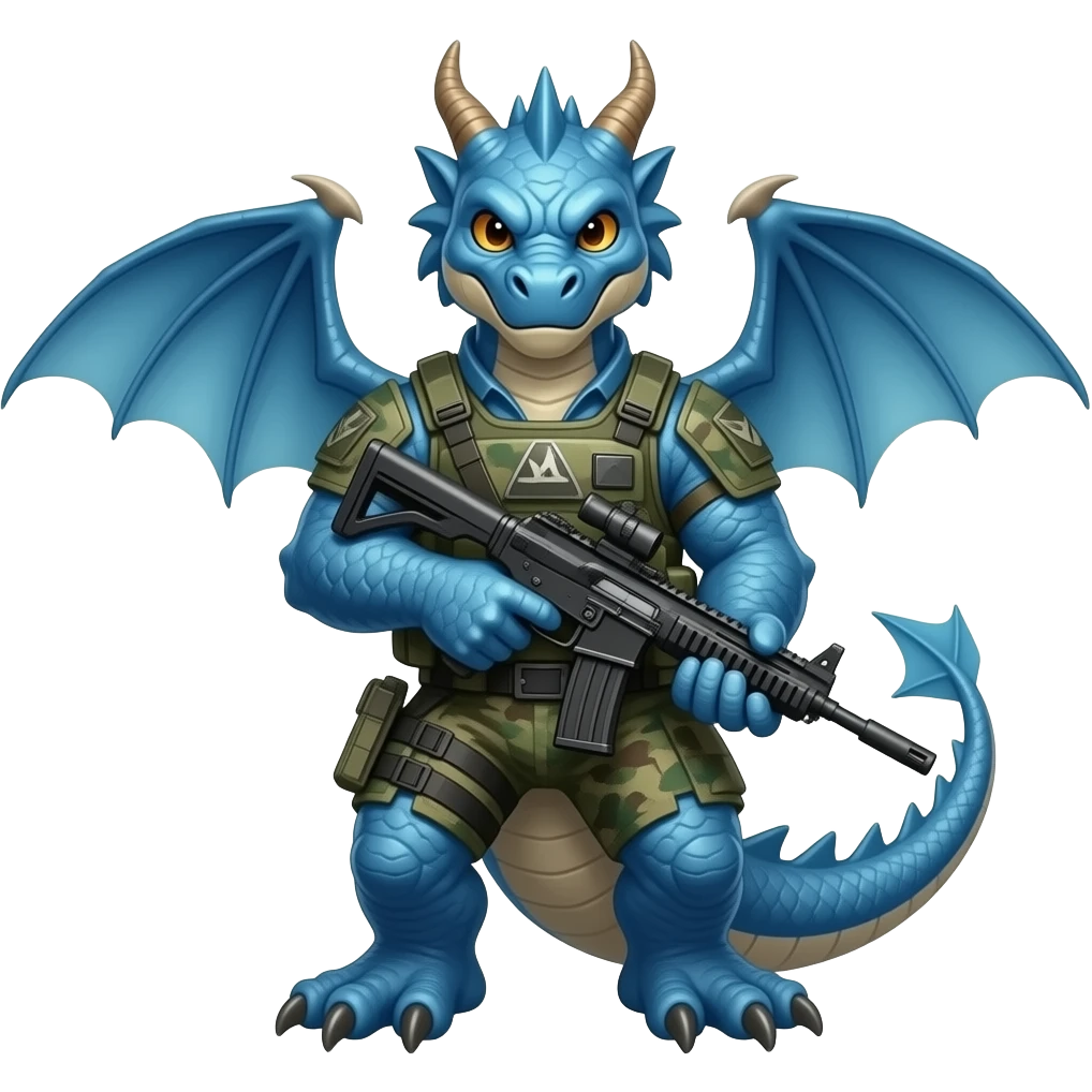 Blue dragon looking like a warzone solider emoji