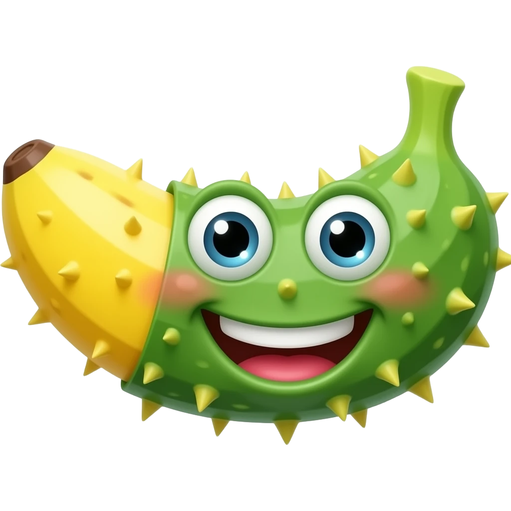 A toothy, funny, prickly banana cucumber with the text "BANOGUR". emoji
