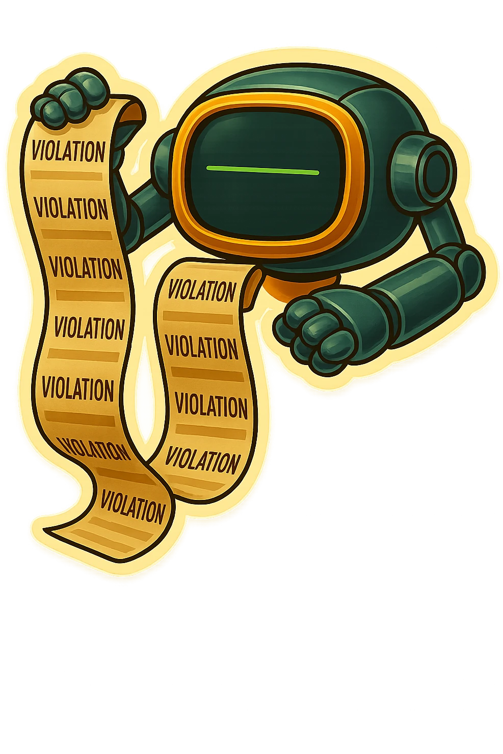 auditor robot prints out violations. no legs. the robot hovers emoji