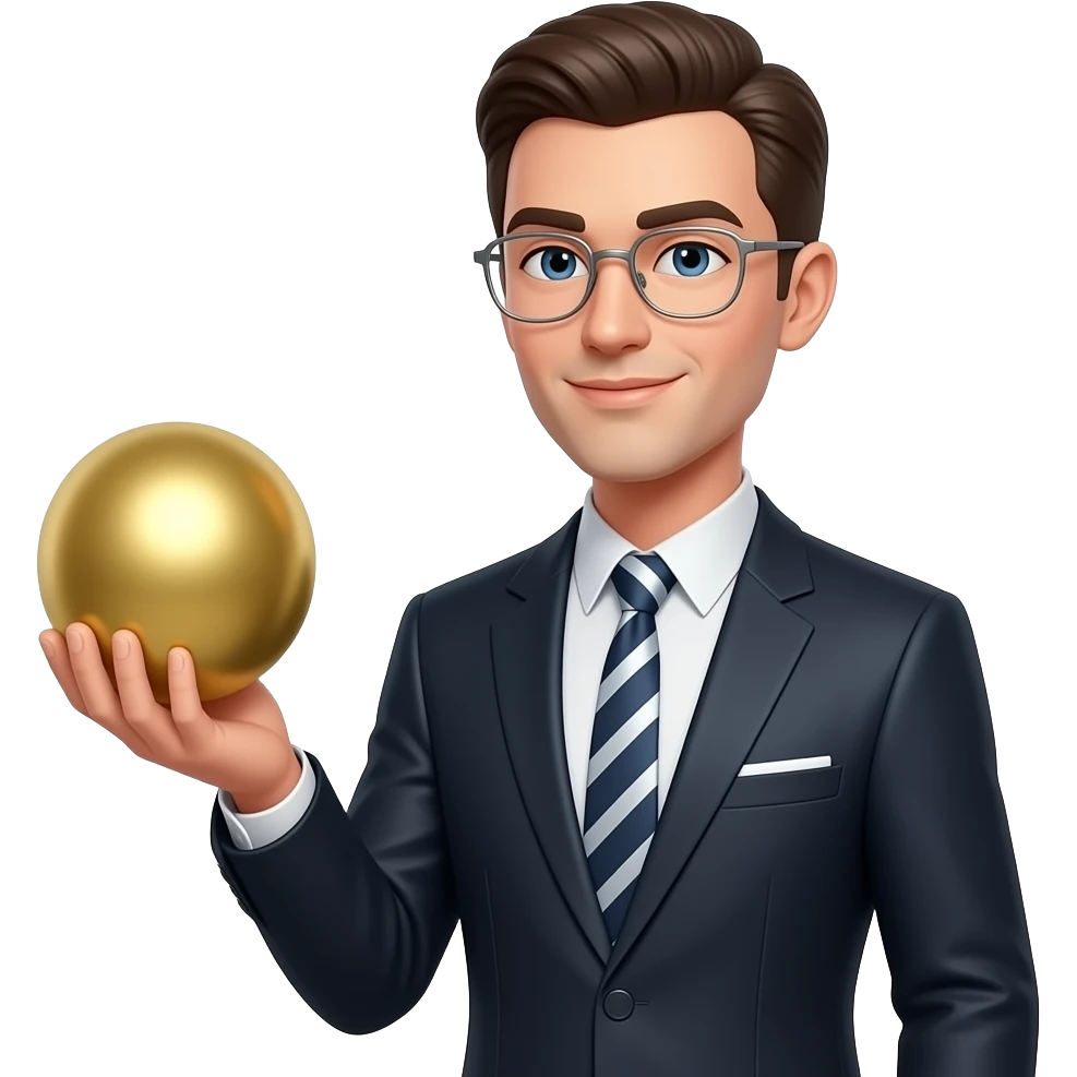 Azme ha un chico alto con un trage y un balon de oro. Que lleve gafas finas y metalicas. emoji