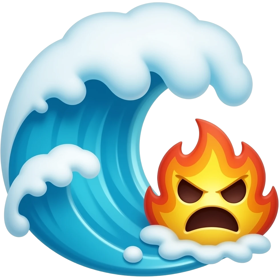 create an icon with no faces to copy/paste - magical wave crashing into a wave of rage emoji