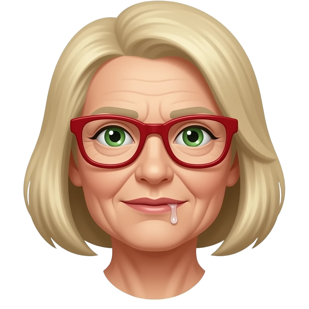 Ssanie przez starszą  kobietę i szczuplejszej  twarzy  językiem włosy blond zielone oczy i okulary w kolorze czerwonym, kapiąca ślina emoji