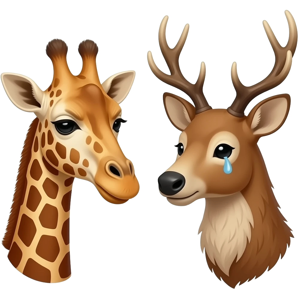 Einfacher Giraffenkopf traurig und Elchkopf traurig und schauen sich an emoji