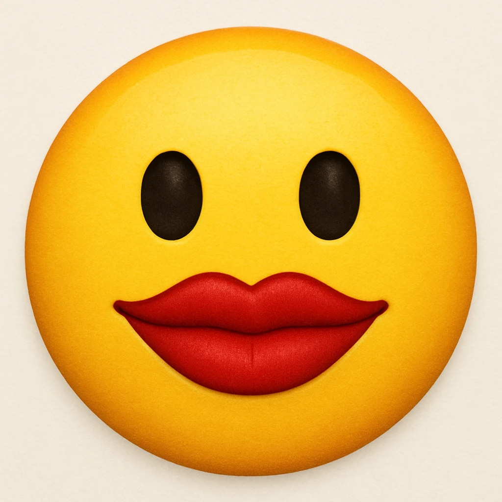 yellow face emoji with bold red lips emoji