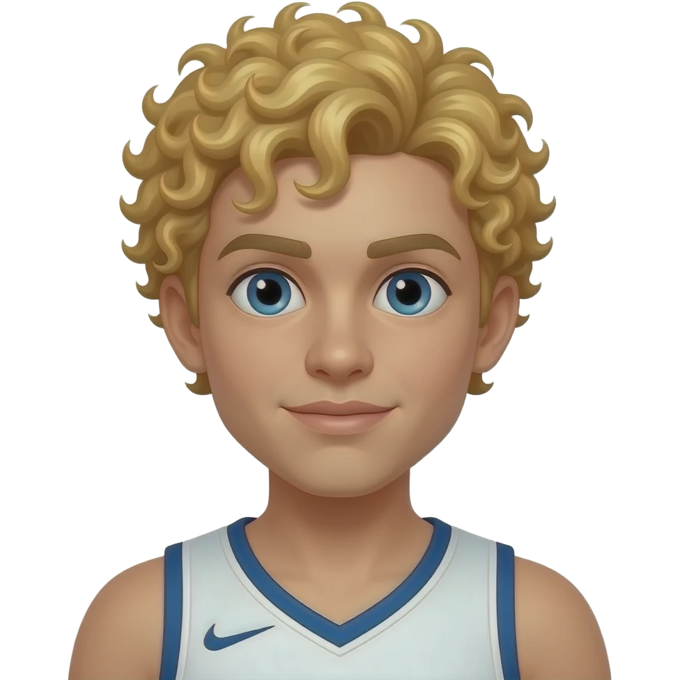 basket ball player with golden curly hairs close up with half body emoji