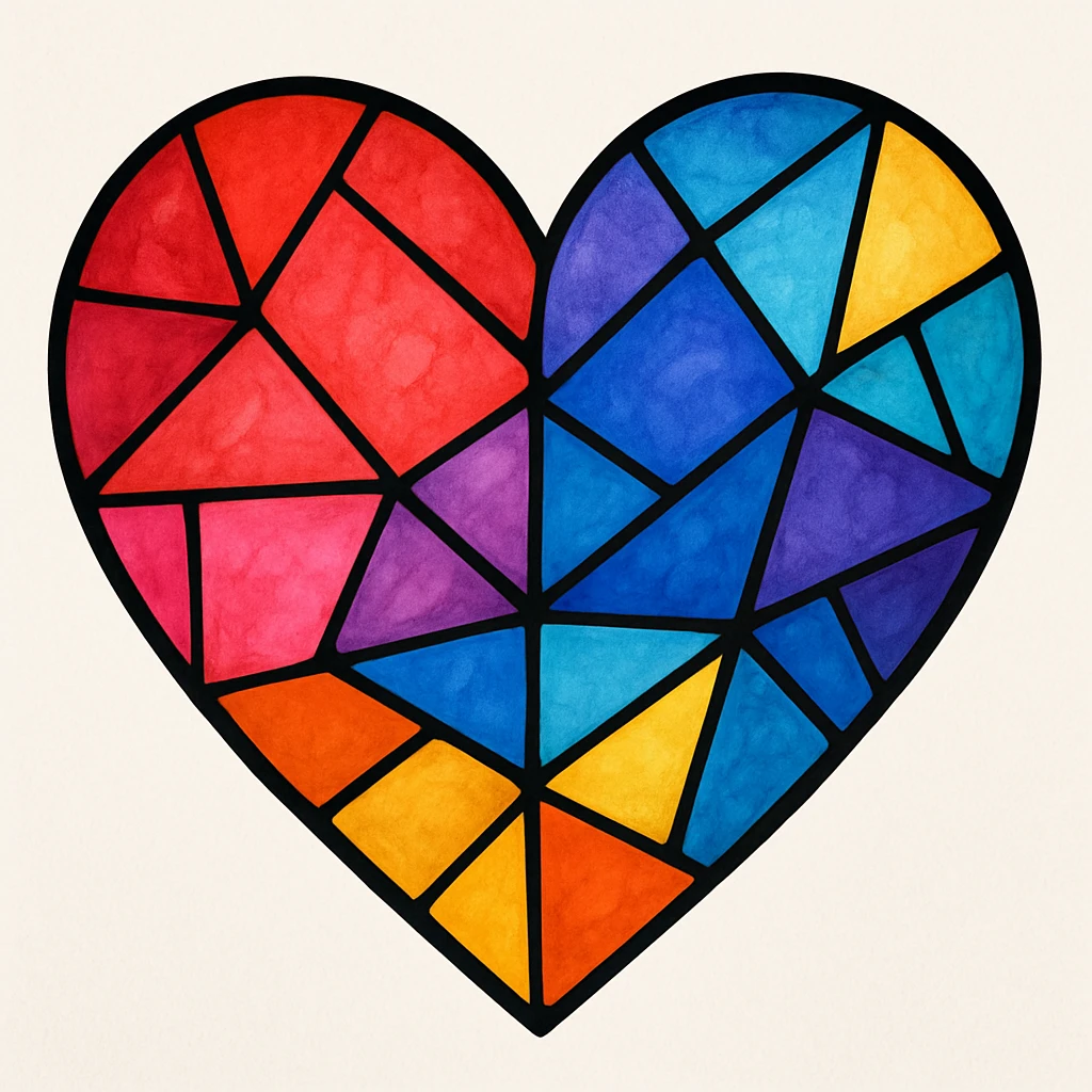 heart with a stained glass effect, digital illustration emoji
