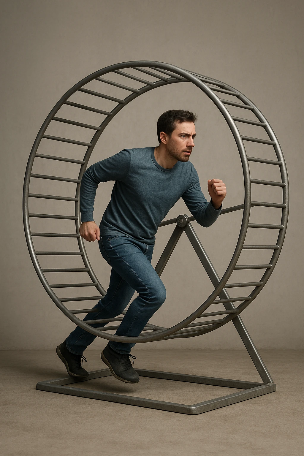 uomo che corre dentro la ruota del criceto come un circolo vizioso immagine realistica emoji