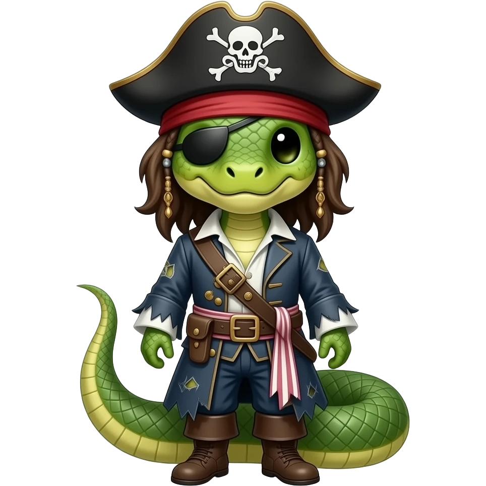 A snake in a Jack Sparrow costume emoji