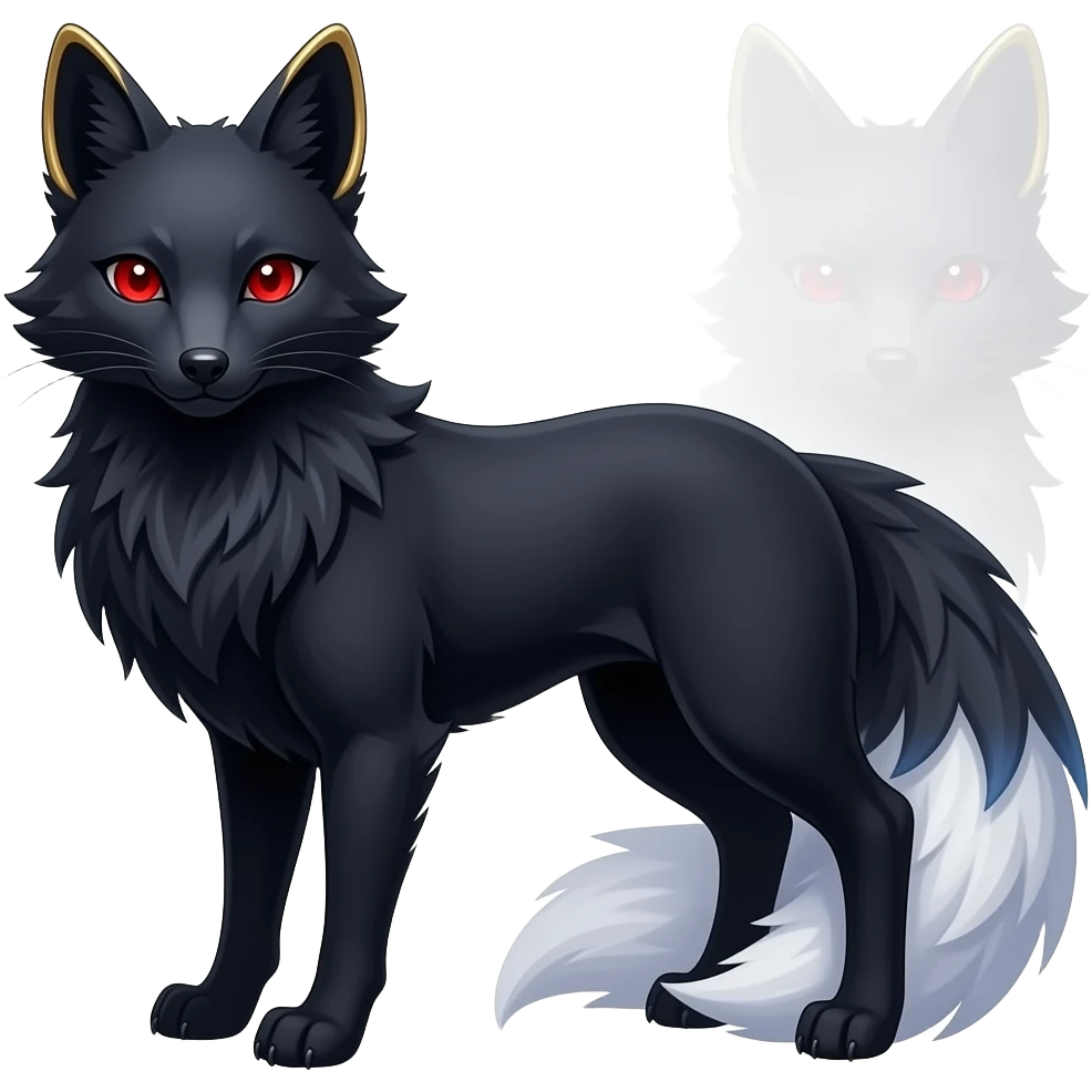 Pitch Black gothic edgy fox with sanguine, gold, and indigo accents emoji