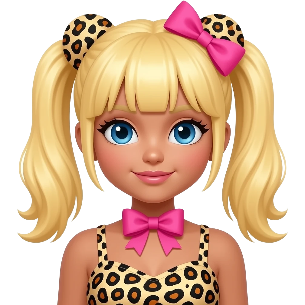 Make a gyaru girl!(Tanner skin and blonde hair with blue eyes and cheeta print clothes with a pink bow) emoji