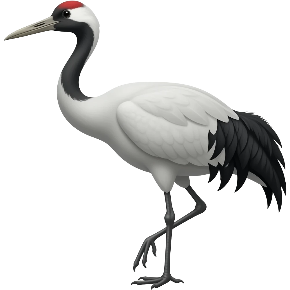 crane bird muted gray or white plumages, marked with black, and red bare patches on the face emoji