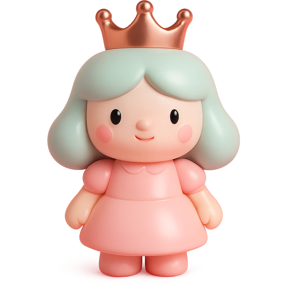 rose gold crown, metallic, soft pink, minimal background, vinyl figure style emoji
