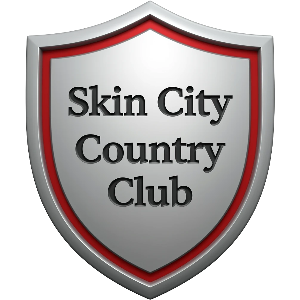Skin city country club, shield, silver, and red emoji