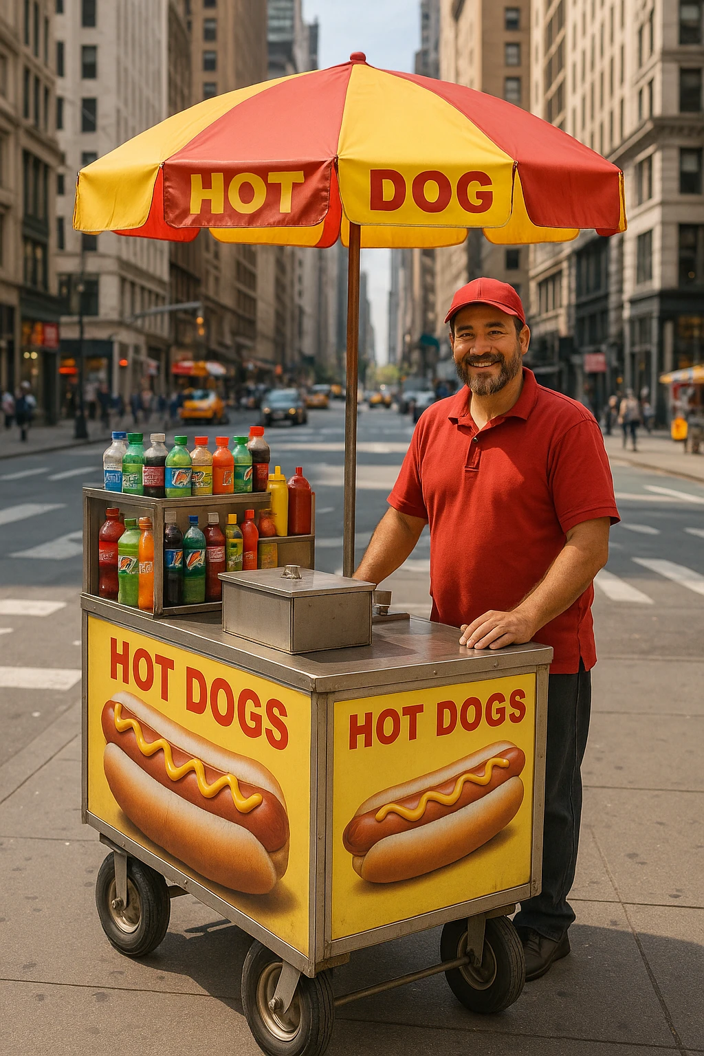 hotdog seller in New York with cart emoji