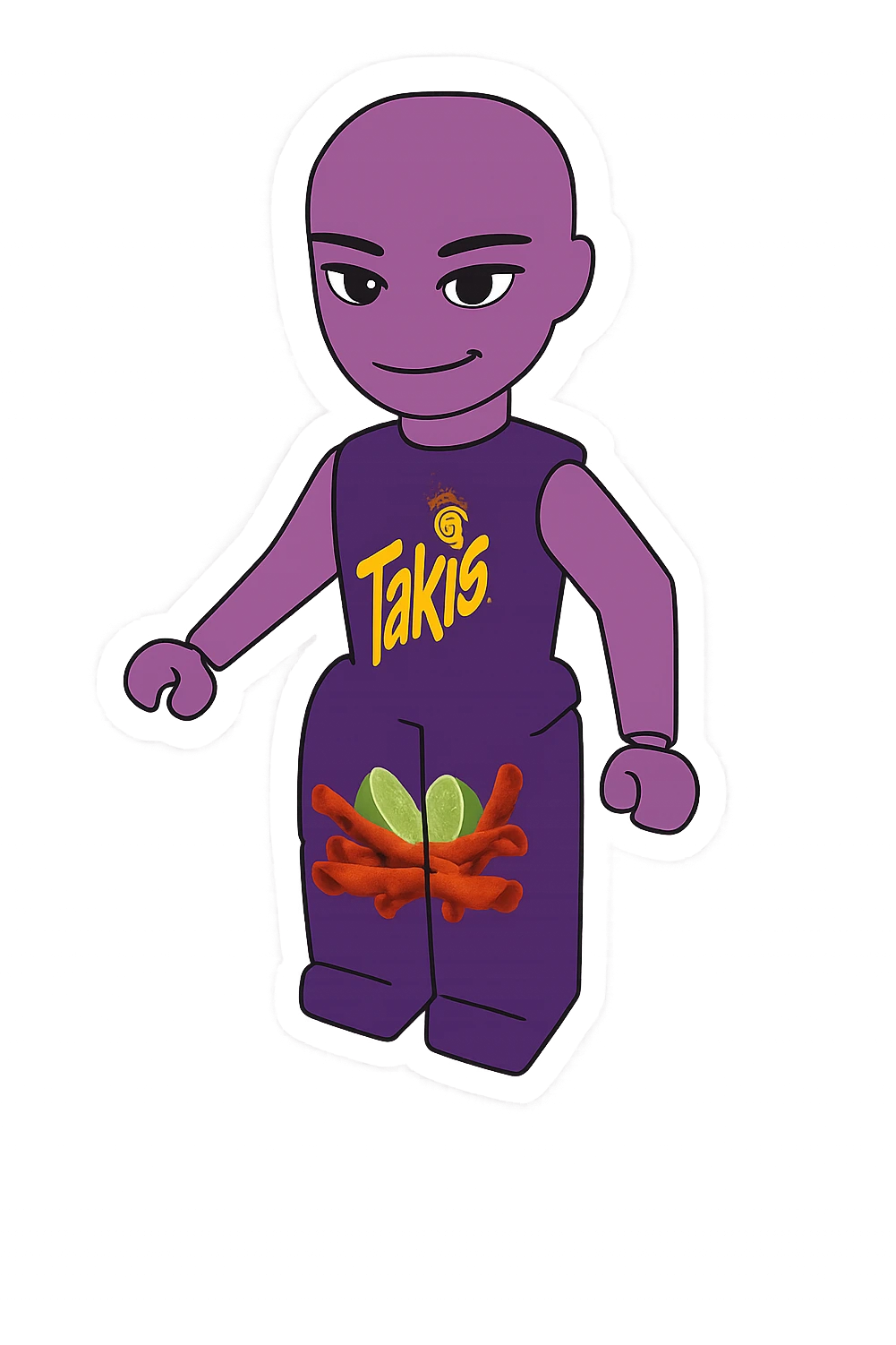 Convert this Roblox character into a sticker with a white border and transparent background, maintaining the original Roblox style as closely as possible. emoji