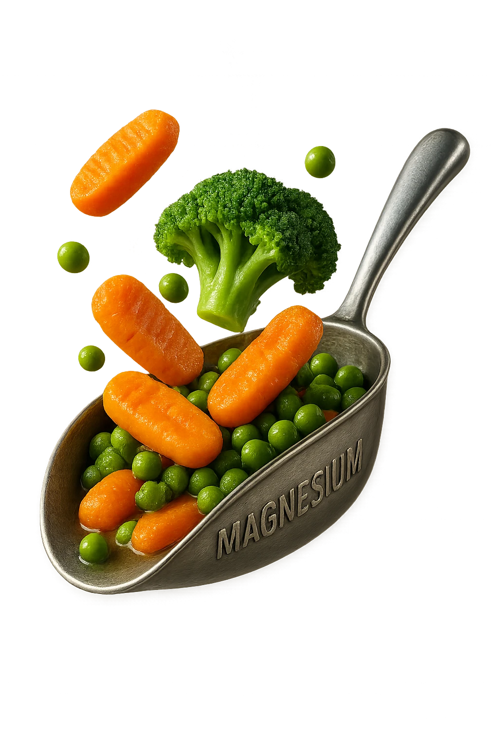 BOCCETTA DI MAGNESIO E VERDURE COTTE FLUTTUANO IN ARIA, IPERREALISTICA 4K emoji