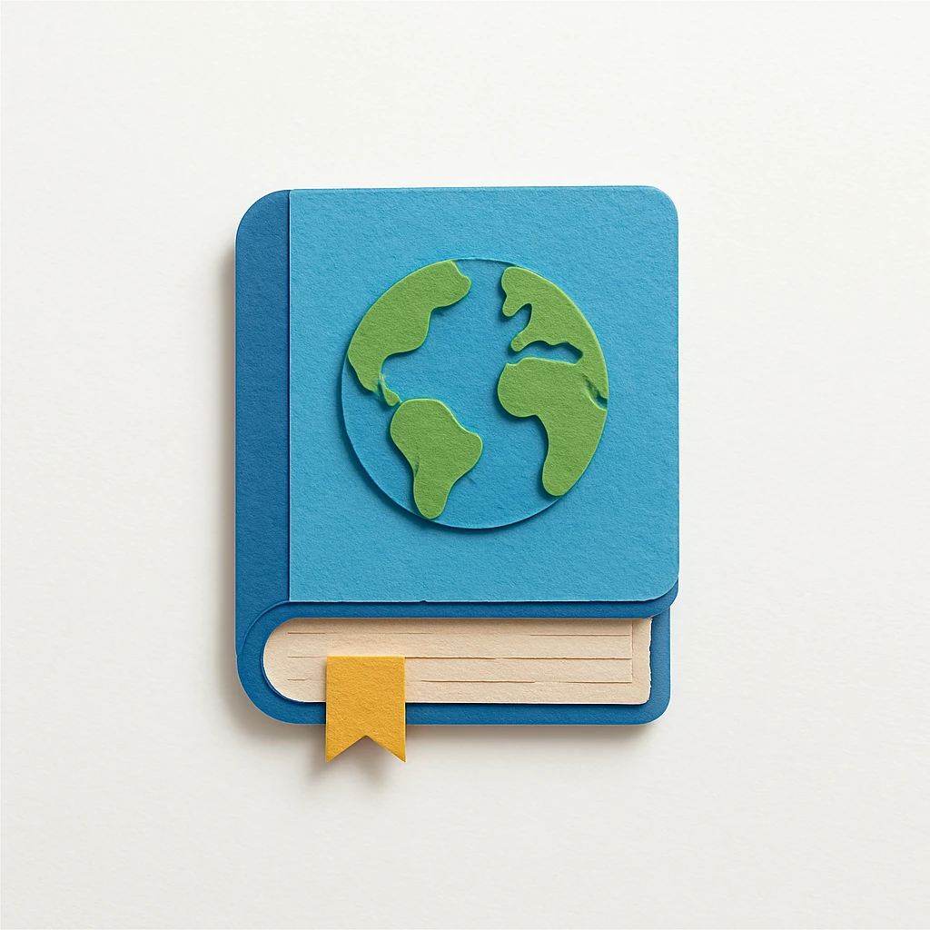 closed blue book with an earth icon on the front emoji