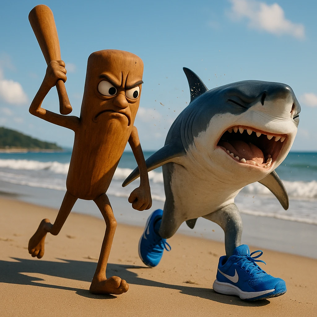 create this image with 4 different emotion to each of them .CREATE ONE WHERE THE ONE WITH THE STICK IS BEATING THE OTHER.
 emoji