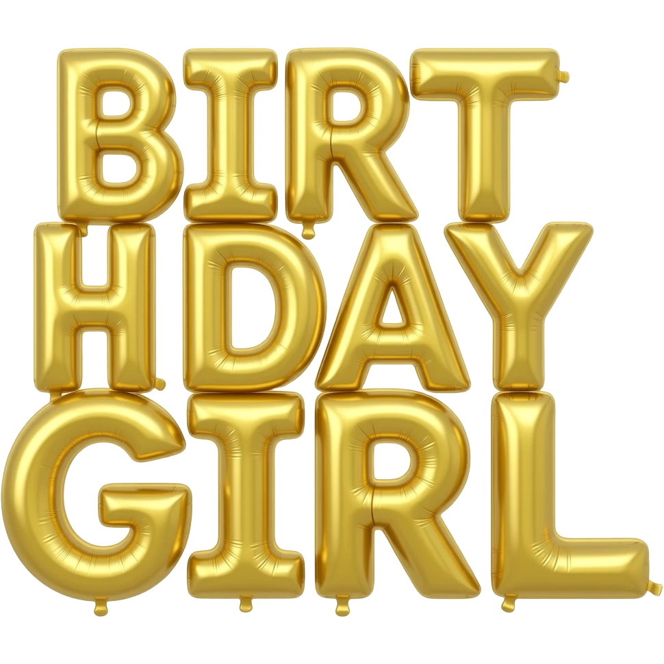 gold THIN  letters BIRTHDAY GIRL BALLOON emoji
